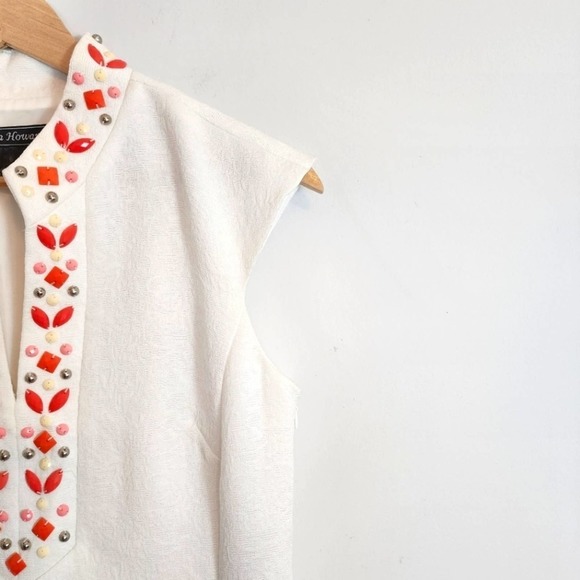 NWT Jessica Howard White Jacquard Sheath Cocktail Dress W/ Beaded Neckline SZ 6 - Picture 5 of 10